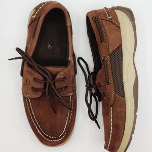 Sperry Top Sider boys 5M Brown Leather Intrepid Boat Shoes